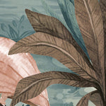 Load image into Gallery viewer, Close-up detail showing veined brown banana leaves and teal fronds in soft watercolour