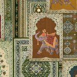 Load image into Gallery viewer, Close-up detail showing a caparisoned elephant framed in an arched niche among ornate carpet borders