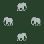 Load image into Gallery viewer, Close-up detail showing grey elephant silhouettes evenly spaced on deep forest green
