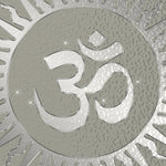 Load image into Gallery viewer, Close-up detail of Celestial Om Rays showing the embossed silver Om disc