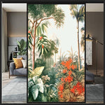 Load image into Gallery viewer, Tropical rainforest glass film on a living room glass panel — Lolli & Omi