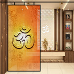 Load image into Gallery viewer, Golden Om print glass film on a pooja room window ā Lolli & Omi