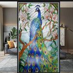 Load image into Gallery viewer, Stained glass peacock film on a window ā Lolli & Omi