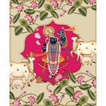 Load image into Gallery viewer, Shrinathji and the Holy Herd blind design in white, pink, green and black, full view