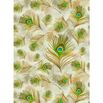 Load image into Gallery viewer, Mor Pankh on Ivory blind pattern in white, green, brown and yellow, full design view