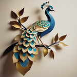 Load image into Gallery viewer, Golden Peacock Serenade blind pattern in blue, brown and yellow, full design view