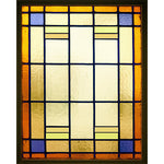 Load image into Gallery viewer, Amber Deco Sunlight glass film pattern in amber, cobalt and cream, full design view