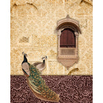 Load image into Gallery viewer, Golden damask peacock court blind design in white, yellow, brown and green, full view