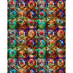 Load image into Gallery viewer, Stained Rose Cathedral glass film pattern in red, amber and blue, full design view