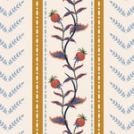 Load image into Gallery viewer, Close-up detail showing a trailing berry vine with ruffled leaves beside mustard and dusty blue stripe bands