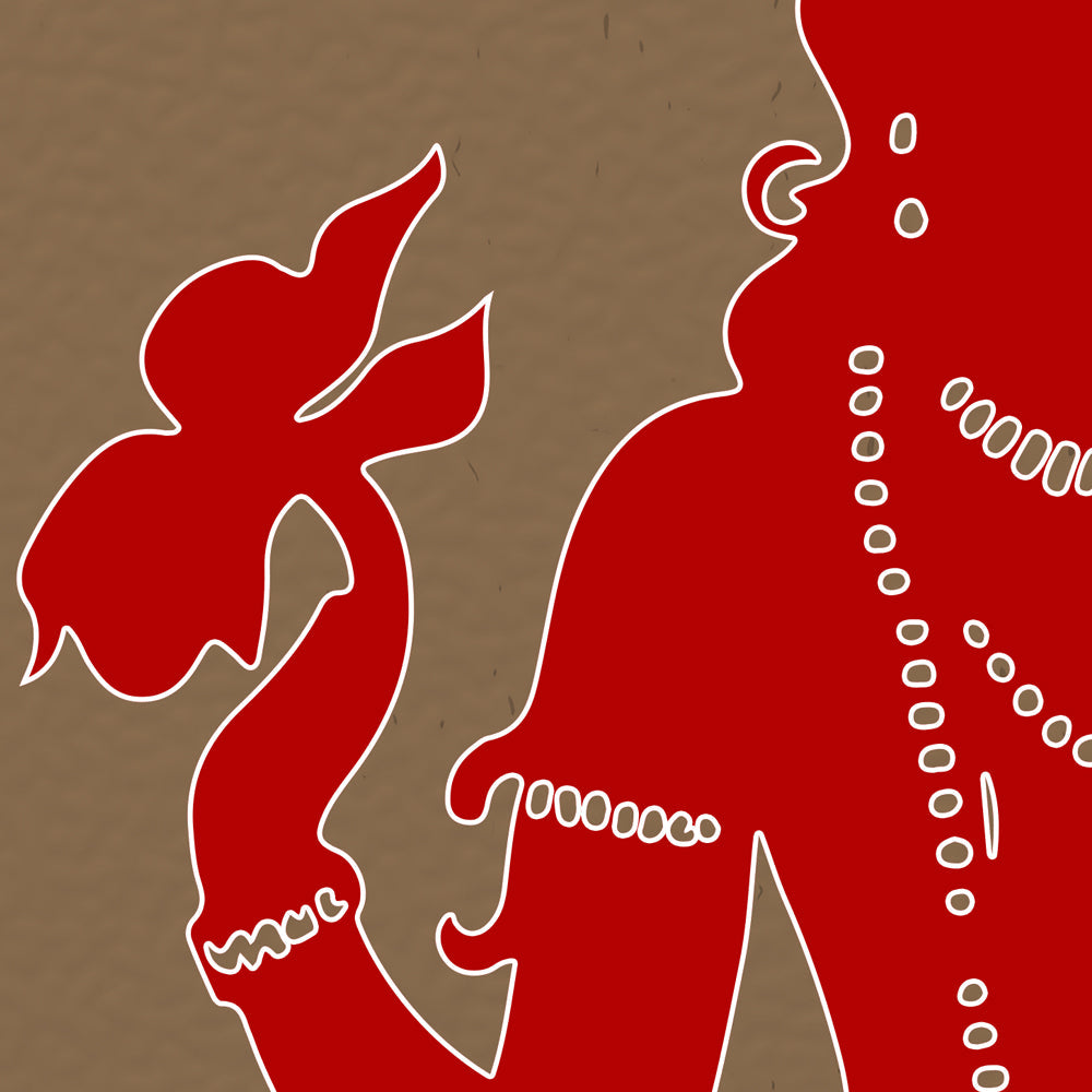 Close-up detail of Lotus Lakshmi Blessing showing the red silhouette and lotus
