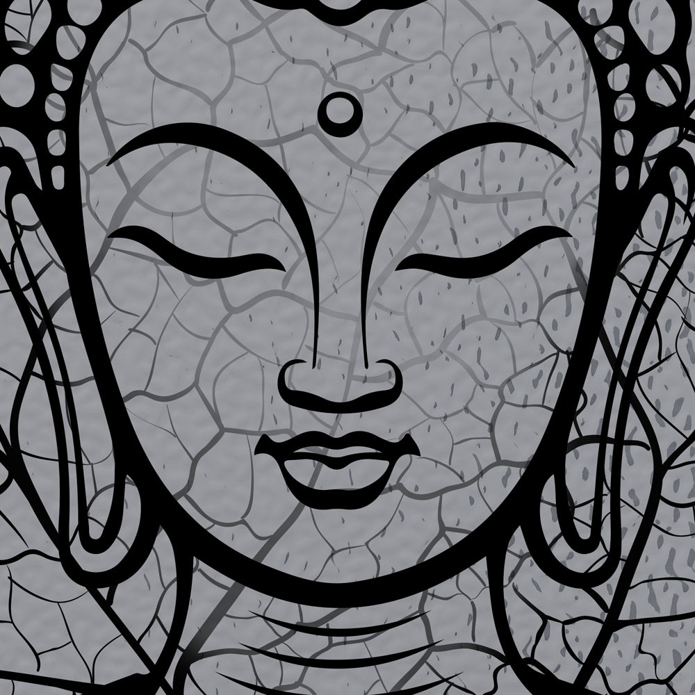 Close-up detail of Bodhi Buddha Serenity showing the face over leaf veins