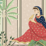 Load image into Gallery viewer, Close-up detail of Rani and the Songbird showing the songbird and patterned sari