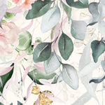 Load image into Gallery viewer, Close-up detail showing sage eucalyptus leaves, blush trailing foliage and a soft watercolour peony