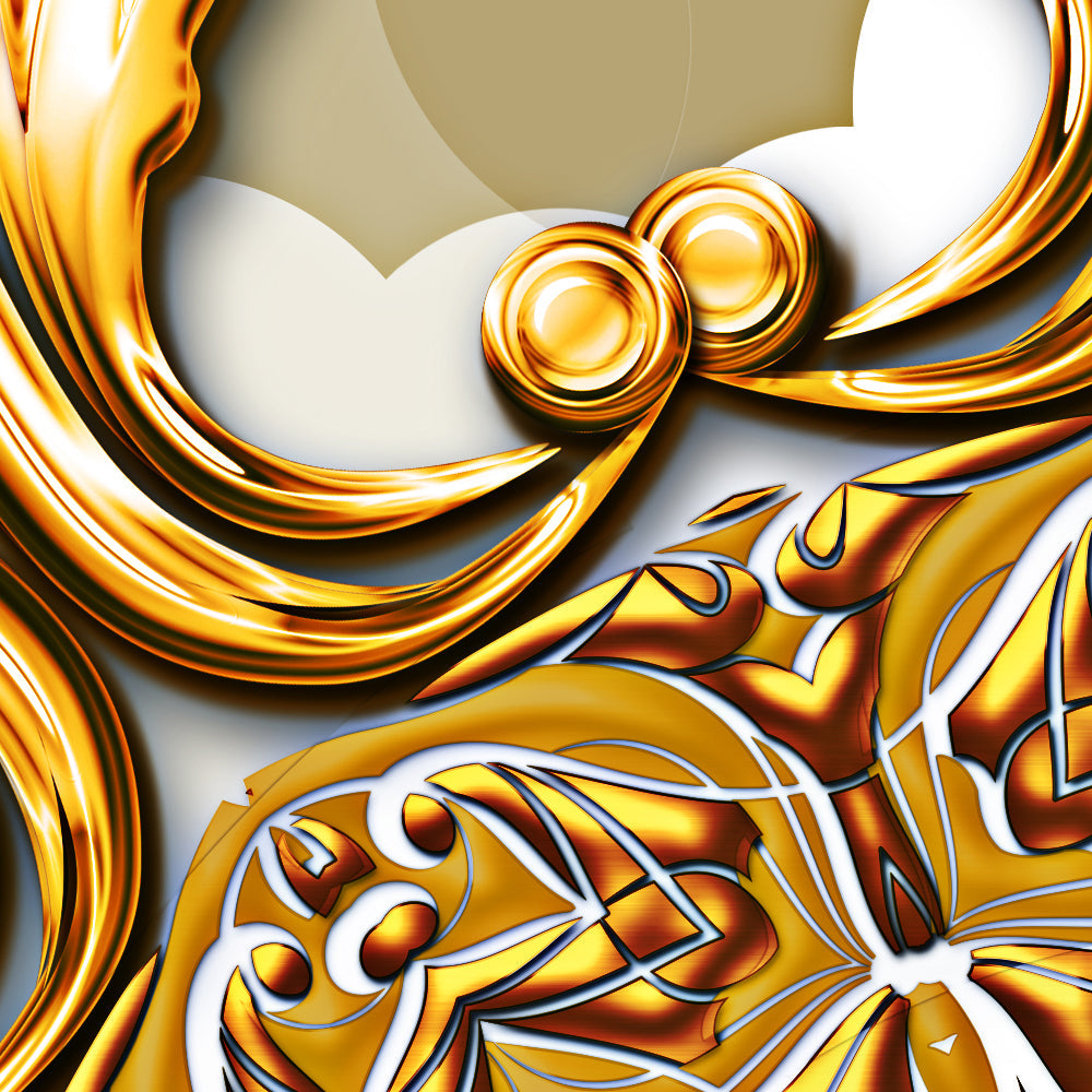 Close-up detail of Golden Ornate Medallion showing baroque scrollwork and metallic effects