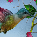 Load image into Gallery viewer, Close-up detail of Hummingbird Bloom showing hummingbird and leaded outlines