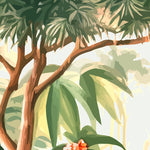 Load image into Gallery viewer, Close-up detail of Tropical Dawn Canopy showing palm fronds and painted branches