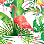Load image into Gallery viewer, Close-up detail of Coral Flamingo Carnival showing flamingo and bird-of-paradise