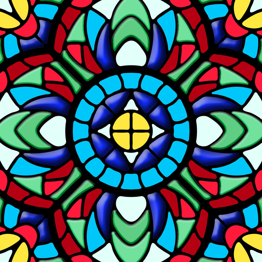 Close-up detail of Jewelled Rangoli showing a leaded medallion