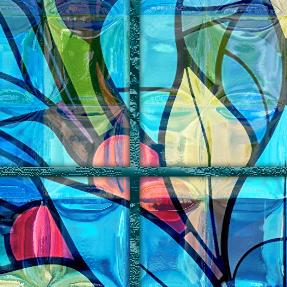 Close-up detail of Blue Lotus Mandala showing leaded petals and blue panes