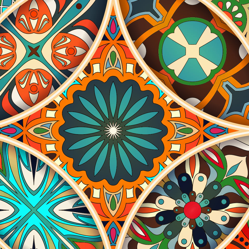 Close-up detail of Bohemian Tile Carousel showing interlocking medallion motifs