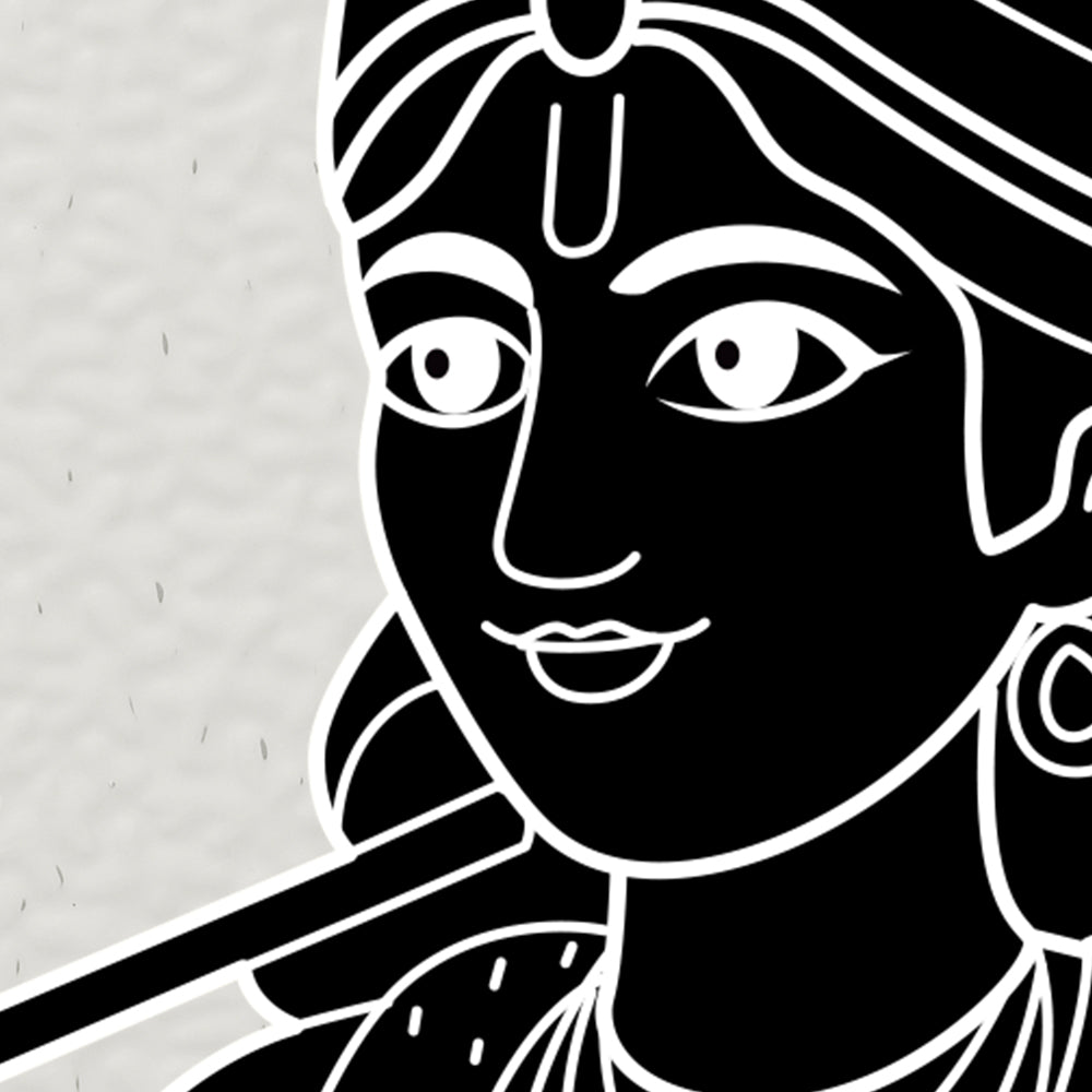 Close-up detail of Krishna Melody Grace showing the face and flute in white line