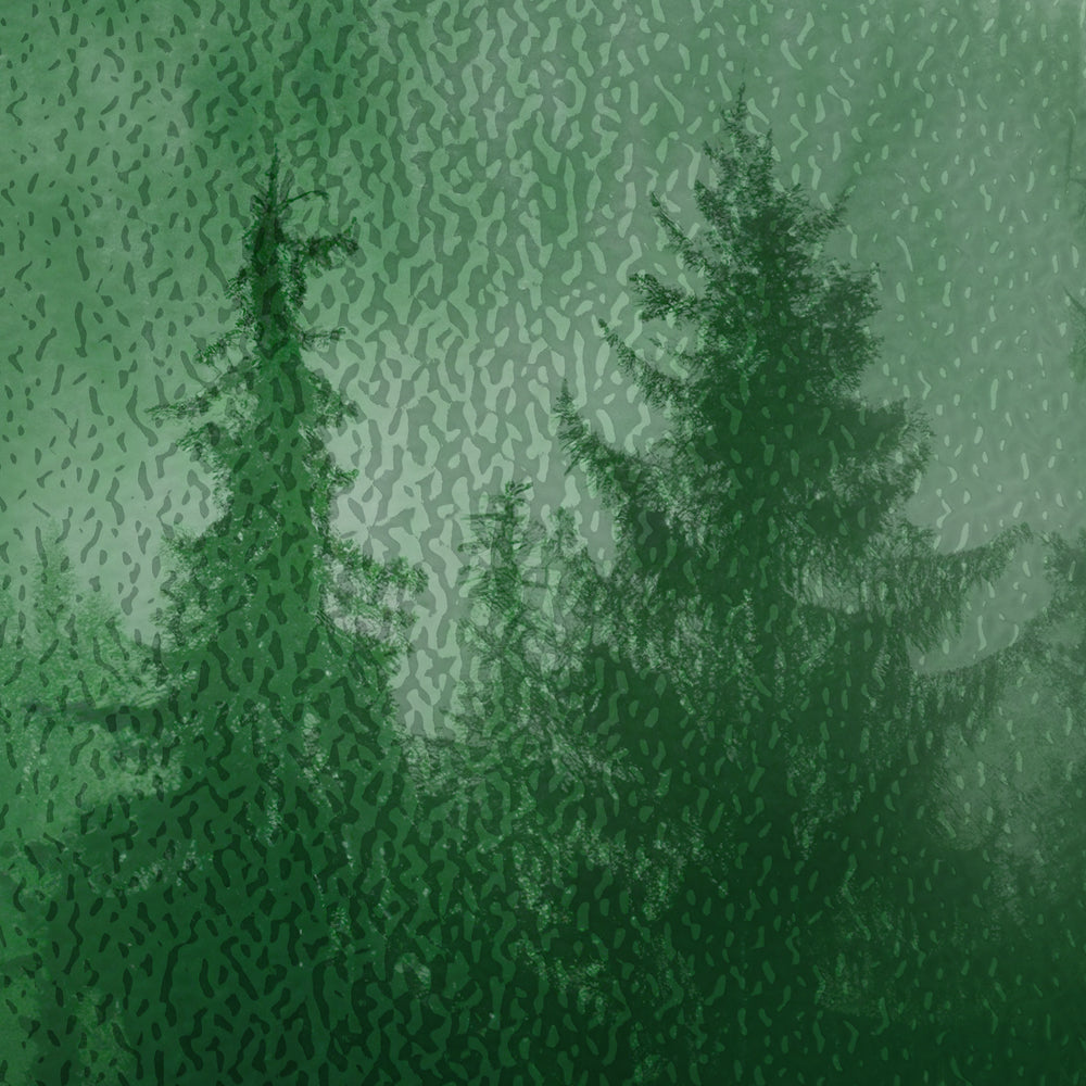 Close-up detail of Emerald Pine Hush showing pine silhouettes in cloud