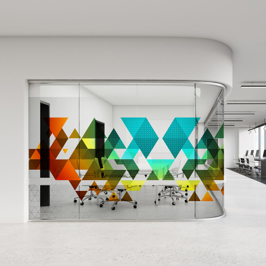 Geometric Color Mosaic glass film on a window — Lolli & Omi