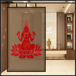 Load image into Gallery viewer, Lakshmi on lotus glass film on a pooja room window — Lolli &amp; Omi