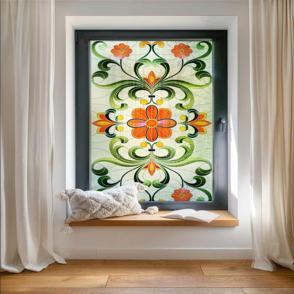 Marigold stained glass film on a window — Lolli & Omi