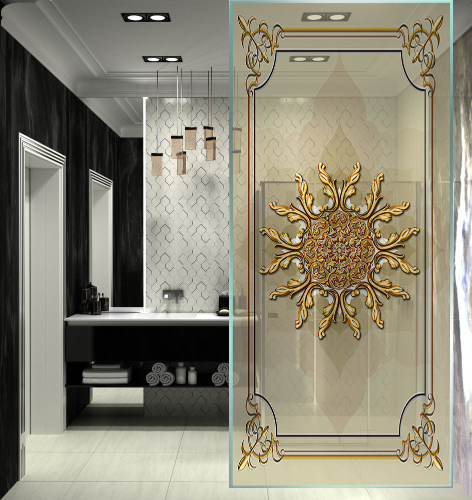 Golden Ornate Medallion glass film on a window — Lolli & Omi