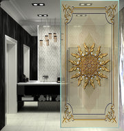 Golden Ornate Medallion glass film on a window — Lolli & Omi