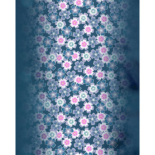 Midnight Cherry Blossom glass film pattern in blue, white and pink, full design view