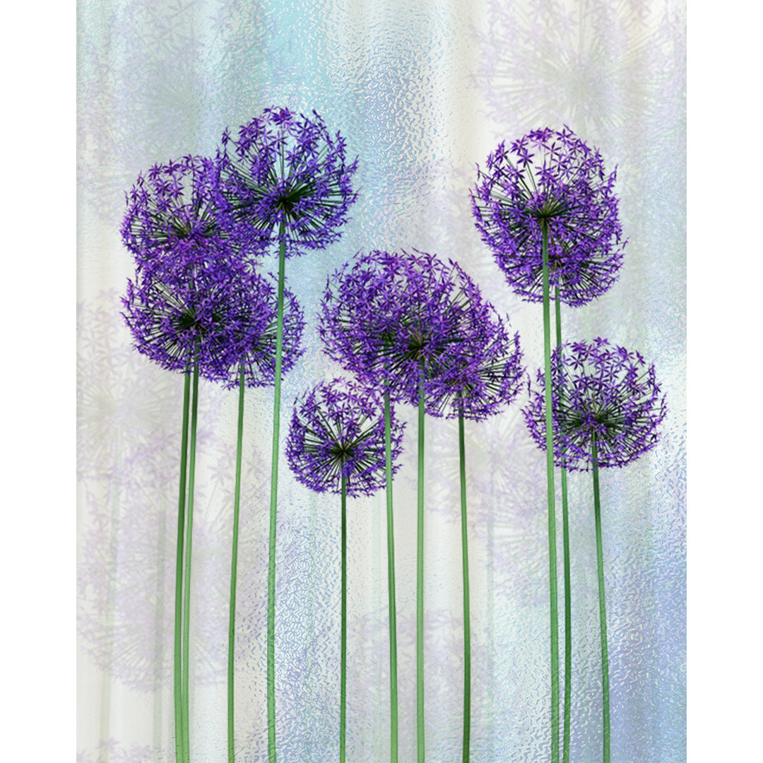 Purple Allium Reverie glass film pattern in purple, green and white, full design view