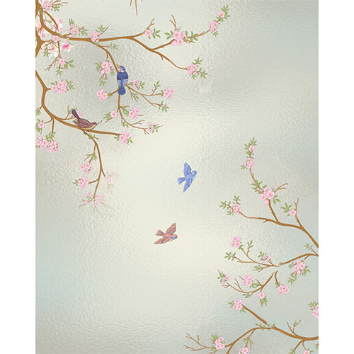 Cherry blossom and bird frosted glass film on a window — Lolli & Omi