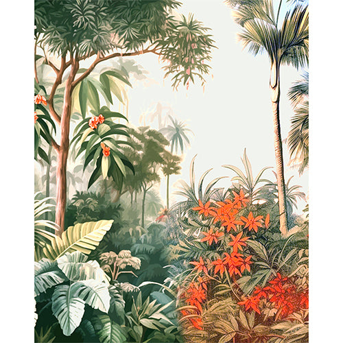 Tropical Dawn Canopy glass film pattern in green, orange and brown, full design view