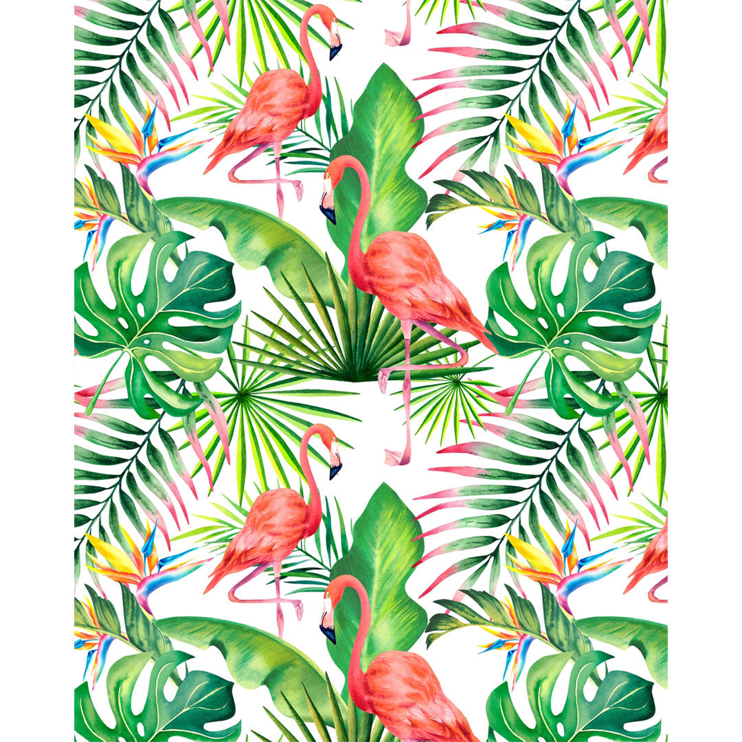 Coral Flamingo Carnival glass film pattern in green, coral pink and yellow, full design view