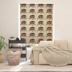 Load image into Gallery viewer, Indian blackout window blind with rows of ceremonial elephants in gold and blue caparison on an aged parchment ground - Lolli &amp; Omi