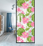 Load image into Gallery viewer, Pink Lotus Pond glass film pattern in pink, green and white, full design view