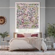 Floral blackout window blind with magenta, amber and purple wildflowers scattered on a soft blush ground - Lolli & Omi