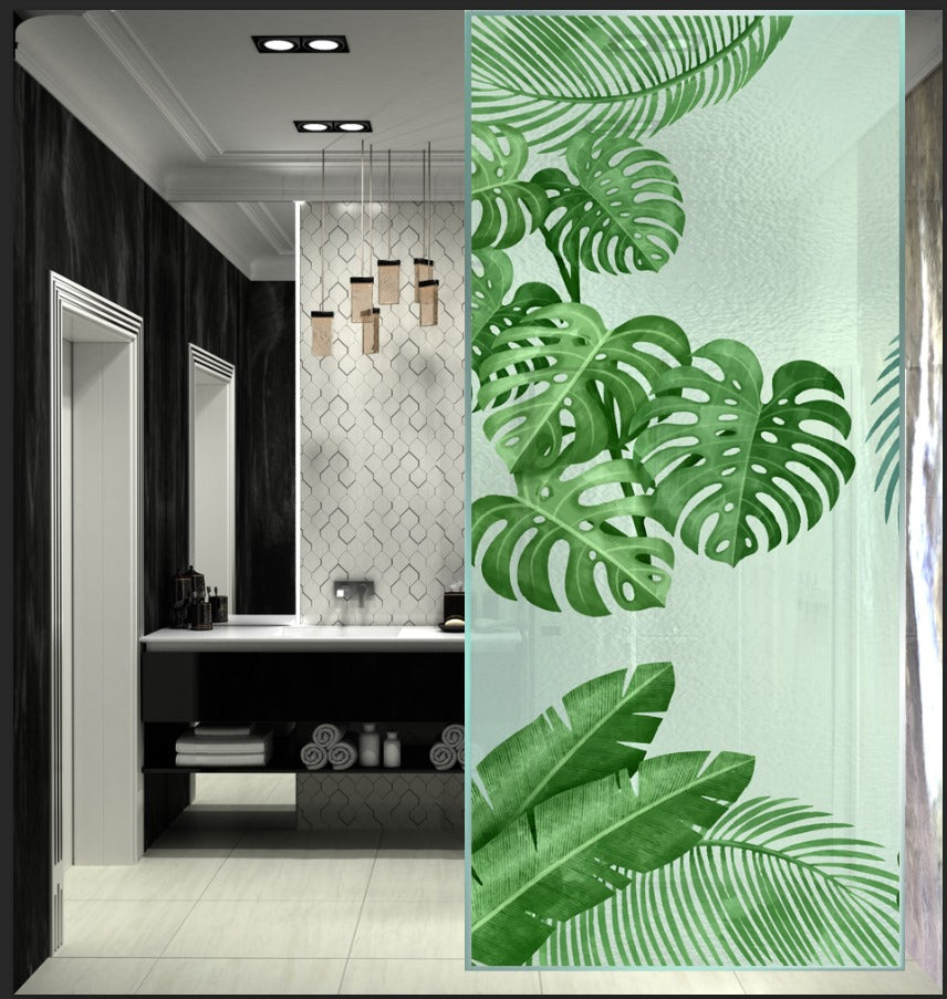 Tropical monstera leaf glass film on a window — Lolli & Omi