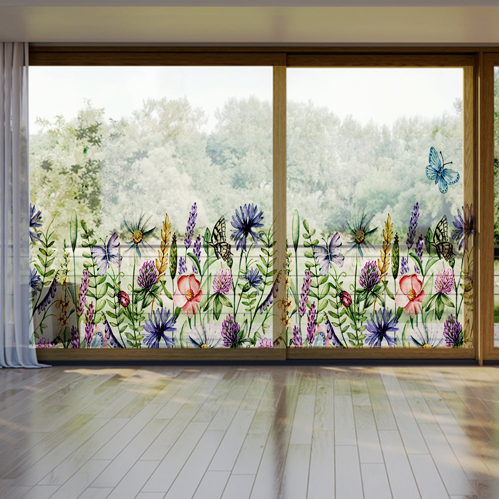 Watercolor Wildflower Meadow glass film on a window — Lolli & Omi