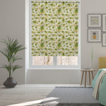 Load image into Gallery viewer, Peacock feather blackout window blind with mor pankh scattered across a soft ivory ground - Lolli &amp; Omi