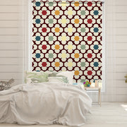 Moroccan geometric blackout window blind with a hexagon lattice in maroon, cream, mustard and teal - Lolli & Omi