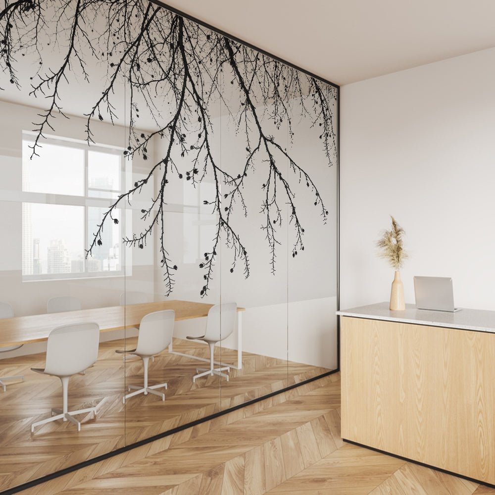 Black twig silhouette glass film on a window — Lolli & Omi