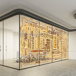 Load image into Gallery viewer, Coffee Word Cloud glass film on a window — Lolli &amp; Omi
