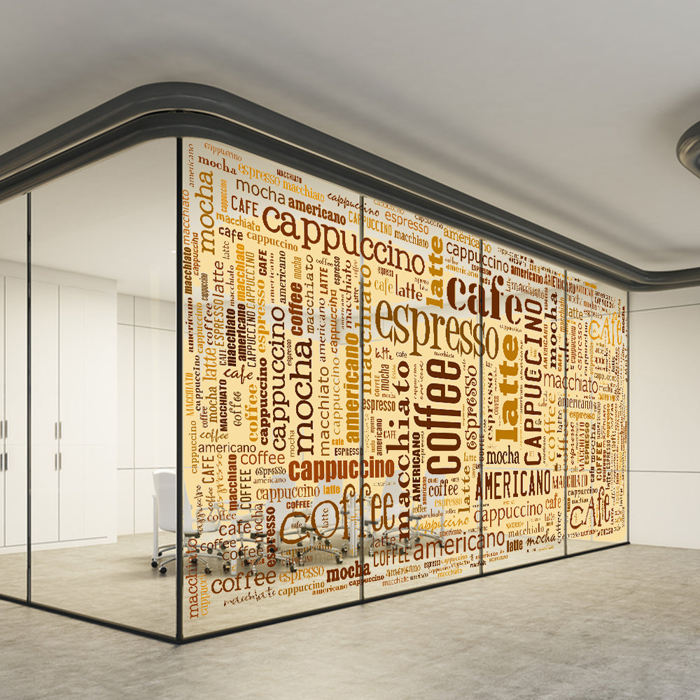 Coffee Word Cloud glass film on a window — Lolli & Omi