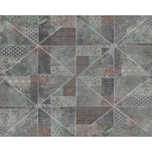 Vintage Grey Textured Patchwork Geometry Wallpaper