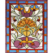 Golden Tulip Radiance glass film pattern in gold, plum and blue, full design view
