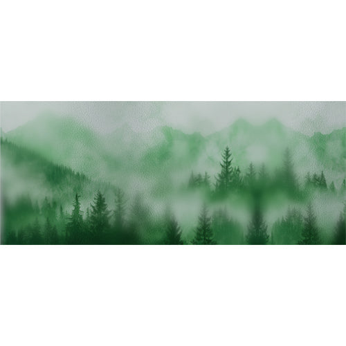 Emerald Pine Hush glass film pattern in layered greens, full design view